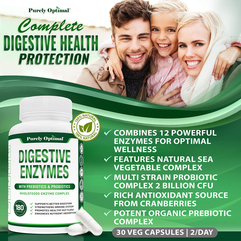 [Australia] - Premium Digestive Enzymes Plus Prebiotics & Probiotics - Digestive Enzyme Supplement for Better Digestion, Immune Support, and Nutrient Absorption - Gas, Constipation & Bloating Relief - 180 Capsules 