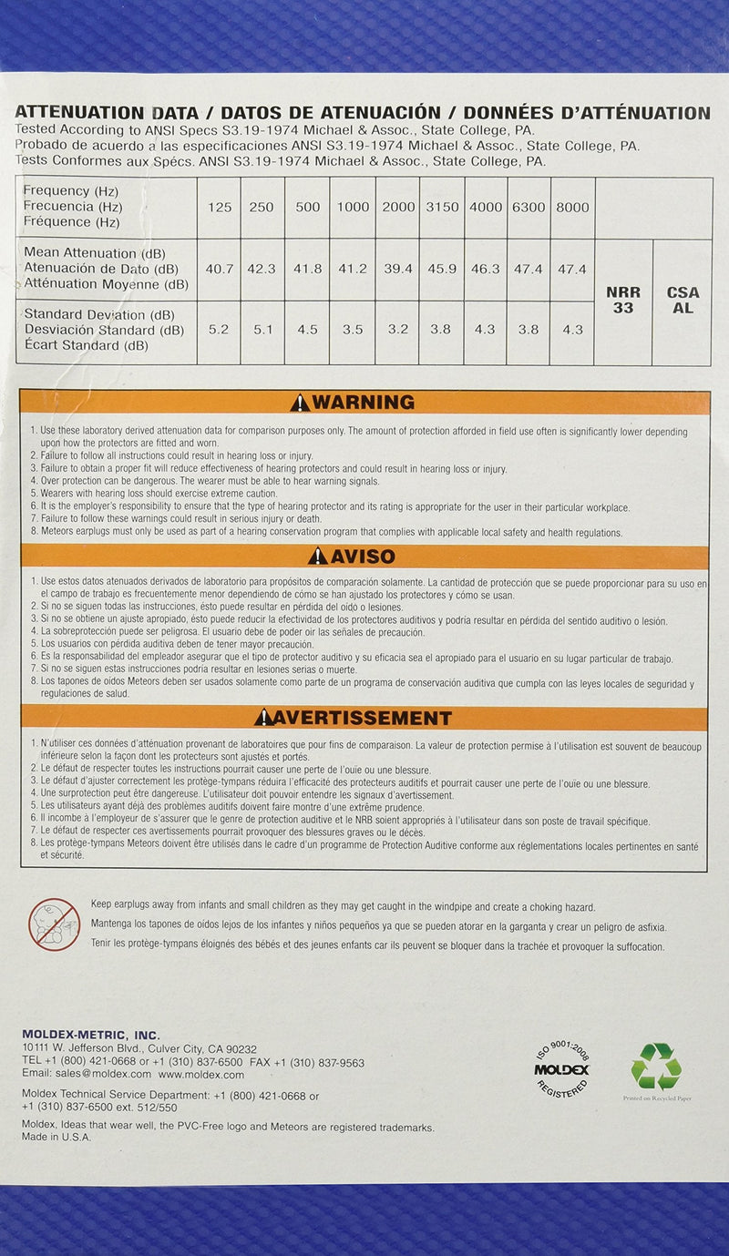 [Australia] - Moldex 6870 Disposable Uncorded Large Foam NRR 33dB Ear Plugs, 200-Pairs/Box 