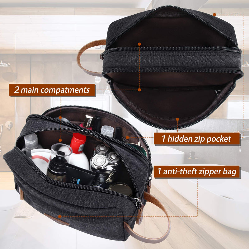 [Australia] - Men's Canvas Travel Toiletry Bag Dopp Kit for Men Shaving Bag Travel Kit Organizer for Toiletries Black 