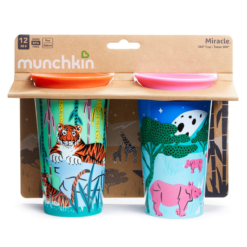 [Australia] - Munchkin Miracle 360° Wildlove Sippy Cup, 9Oz/266Ml, Rhino And Tiger, 2 Pack Rhino/Tiger 