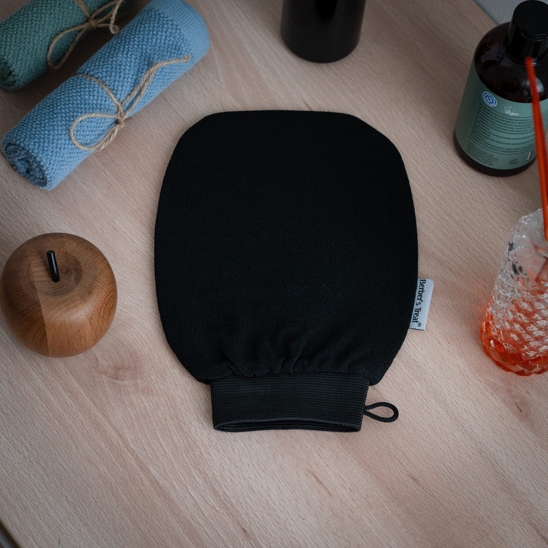 [Australia] - Berber's Treat Kessa Exfoliating Glove - Scrub and Remove Dead Skin Cells, Ingrown Hair Treatment, Tan Remover Mitt (Black) Black 