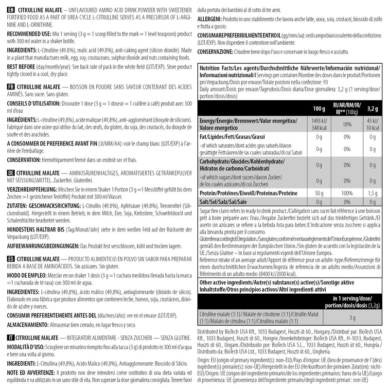 [Australia] - BioTechUSA Citrulline Malate Powder with L-citrulline-Malate Formula, 300 g, Unflavoured 