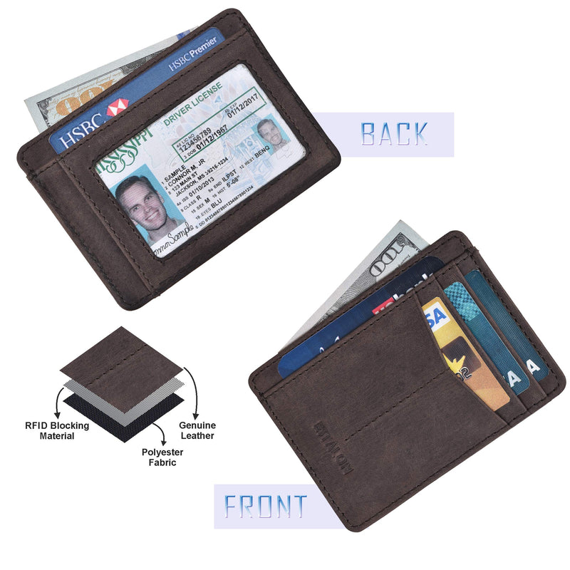 [Australia] - Minimalist Wallet for Men and Women - Genuine Leather RFID Secured Card Case Brown 