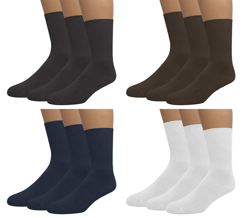[Australia] - EMEM Apparel Women's Diabetic Crew Cotton Socks | Non-Binding Loose Top | Seamless Toe | 3-Pair | Plus Size Available 10-13 Plus Dark Heather Grey 