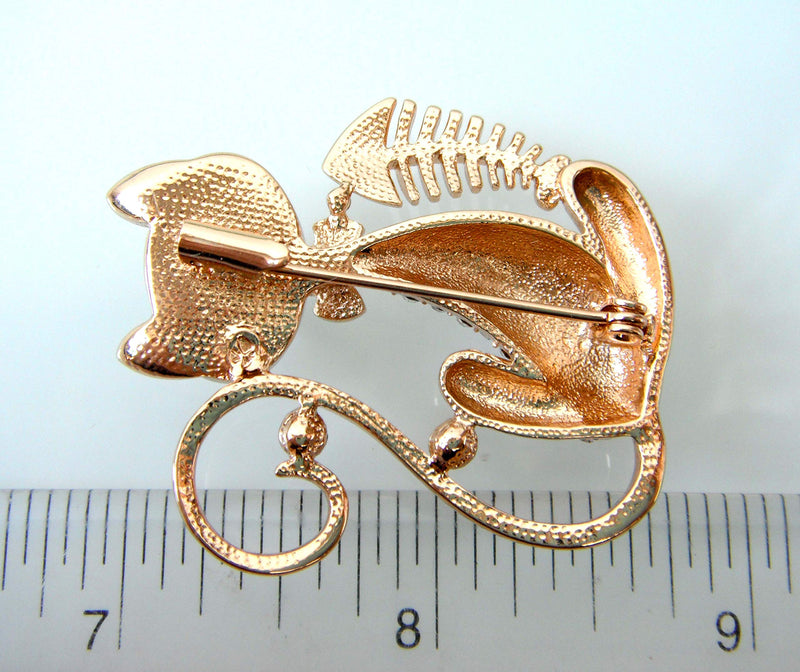 [Australia] - Navachi 18k Gold Plated Cat Eat Fish Bone Opal Brooch Pin White 