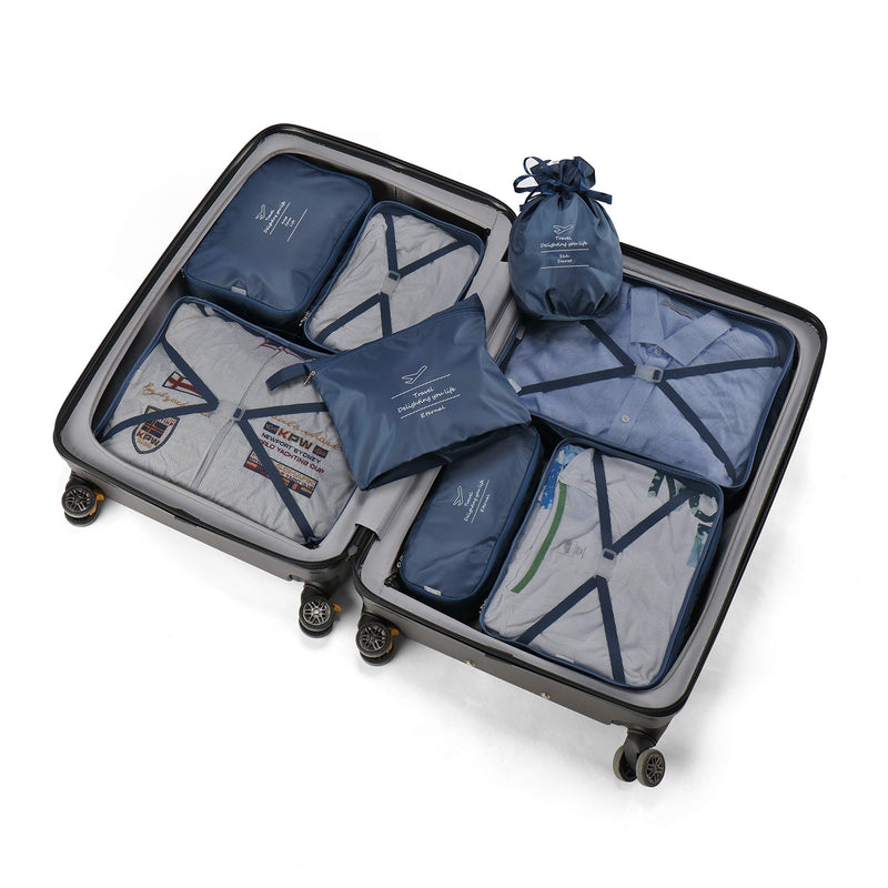 [Australia] - BETLLEMORY Packing Cubes 8 Sets Travel Luggage Organizers with Waterproof Shoe Storage Bag Compression Pouches(Navy Blue) Navy Blue 