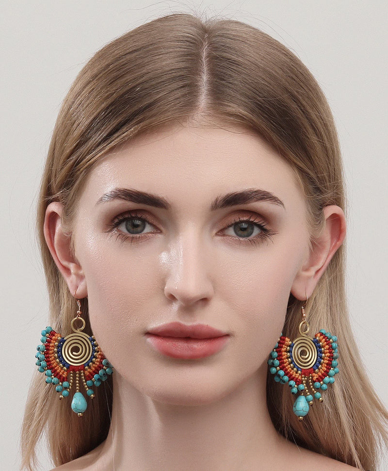 [Australia] - 4 Pairs Bohemian Drop Dangle Earrings for Women Girls, Boho Long Wax Rope Tassel Stone Shell Earrings Set for Ladies Girl Style: #1 