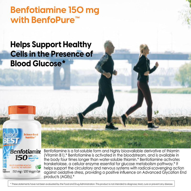 [Australia] - Doctor's Best BenFotiamine with BenfoPure, Non-GMO, Gluten Free, Vegan, Helps Maintain Blood Sugar Levels, 150 mg, 120 Veggie Caps (DRB-00129) 