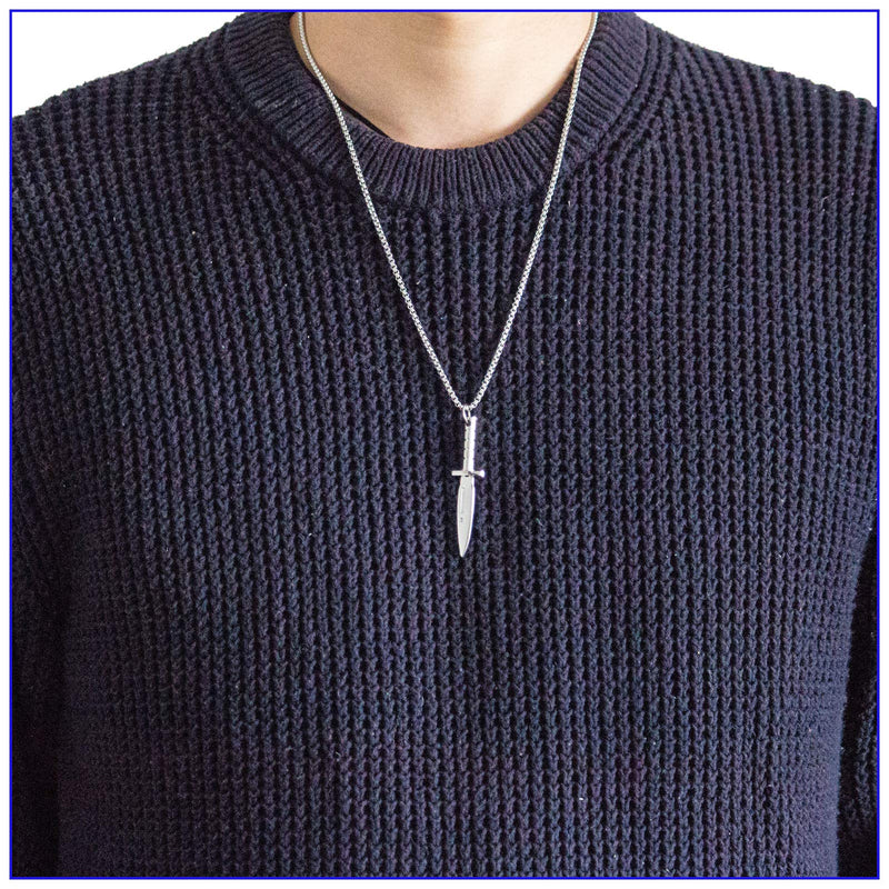 [Australia] - Fusamk Fashion Titanium Steel Dagger Tag Pendant Knife Necklace Steel Knife 