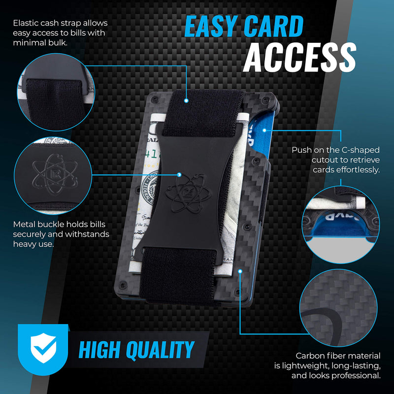 [Australia] - Carbon Fiber Minimalist Wallet for Men - RFID Wallets for Men Credit Card Holder Metal Cash Strap - Slim Rigid Mens Wallets Carbon Weave 