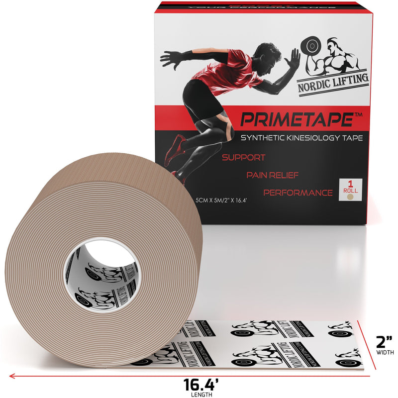 [Australia] - Nordic Lifting Kinesiology Tape - Pro Sports & Athletic Taping for Knee, Shin Splints, Shoulder and Muscle - 2" X 16.4' Uncut Roll (Beige) Beige 