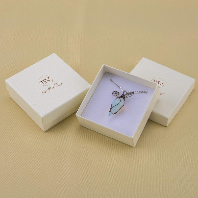 [Australia] - Bivei Rose Quartz Opalite Wire Wrap Healing Crystal Pointed Gemstone Chakra Pendant Necklace Synthetic Opalite 