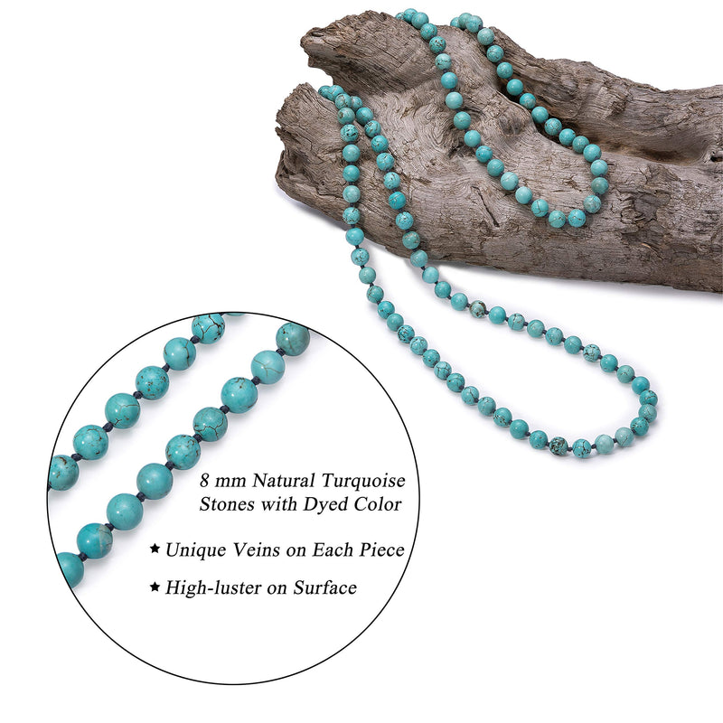 [Australia] - PERNNLA PEARL Natural Turquoise Long Beaded Necklace Wrap Bracelet Handmade Jewelry for Women Men 47.5" Turquoise Necklace 