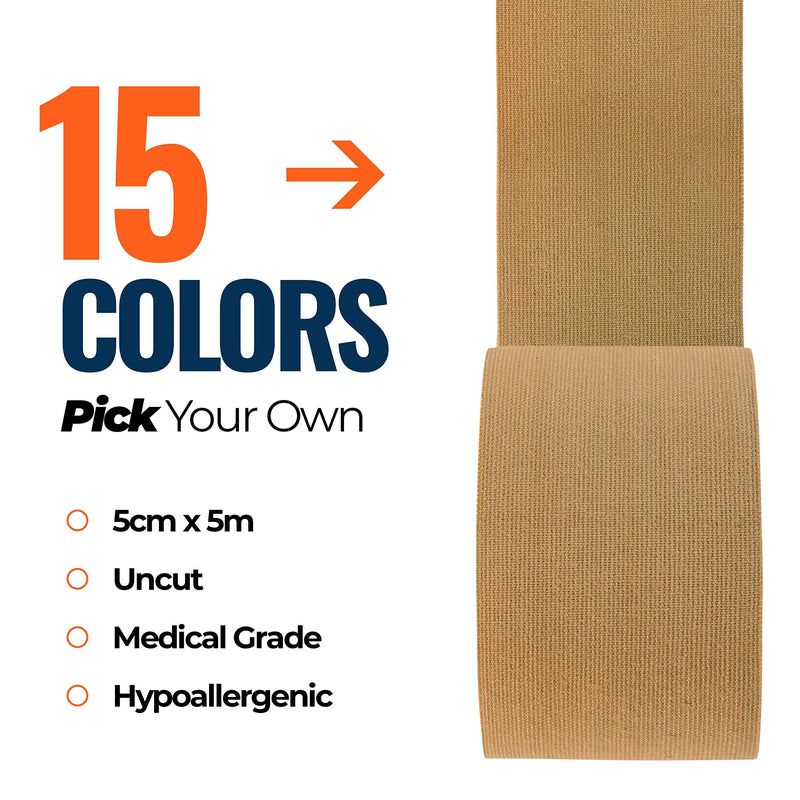 [Australia] - Kinesiology Tape - Beige/Skin (1 Pack) - Medical Grade Uncut 5cm x 5m Roll - Ideal for Athletic Sports Physio Strapping and Muscle Injury & Support - Includes eGuide (1 Pack) Beige 