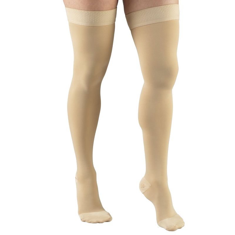 [Australia] - Truform 20-30 mmHg Compression Stockings for Men and Women, Thigh High Length, Dot Top, Closed Toe, Beige, Large Large (1 Pair) 