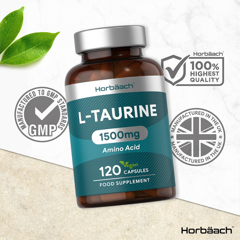 [Australia] - L-Taurine Supplement | 1500mg | 120 Vegan Capsules | Amino Acid | by Horbaach 