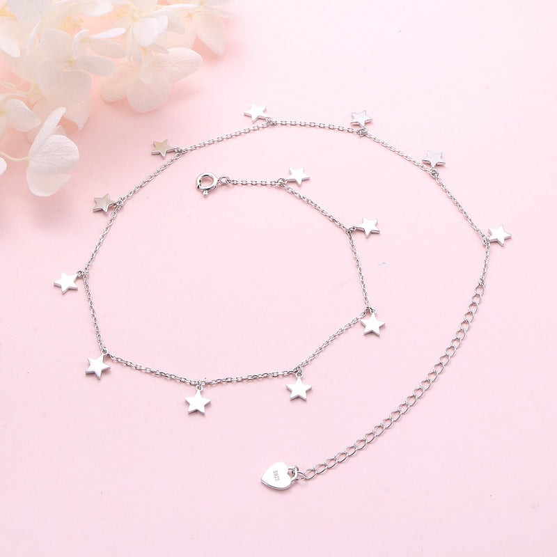 [Australia] - Sterling Silver Jewelry Choker Necklace Pendant Disc Chain Statement Necklace For Women Girls 13+3 inches Lucky Stars 