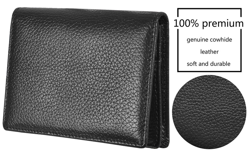 [Australia] - Outrip Genuine Leather Business Card Holder Name Card Case Credit Card Wallet with ID Window RFID Blocking (Black) Black 