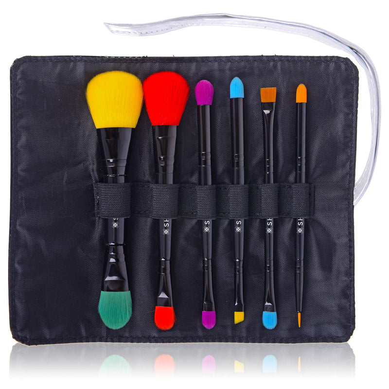 [Australia] - SHANY LUNA 6 PC Double Sided Travel Brush Set with Pouch - Synthetic 