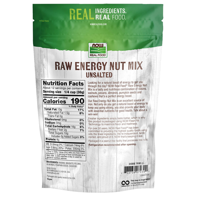[Australia] - NOW Foods, Raw Energy Nut Mix, Unsalted Mix of Raisins, Walnuts, Peacans, Almonds, Pumpkin Seeds and Cashews, Great-Tasting, Source of Iron, 16-Ounce (Packaging May Vary) 
