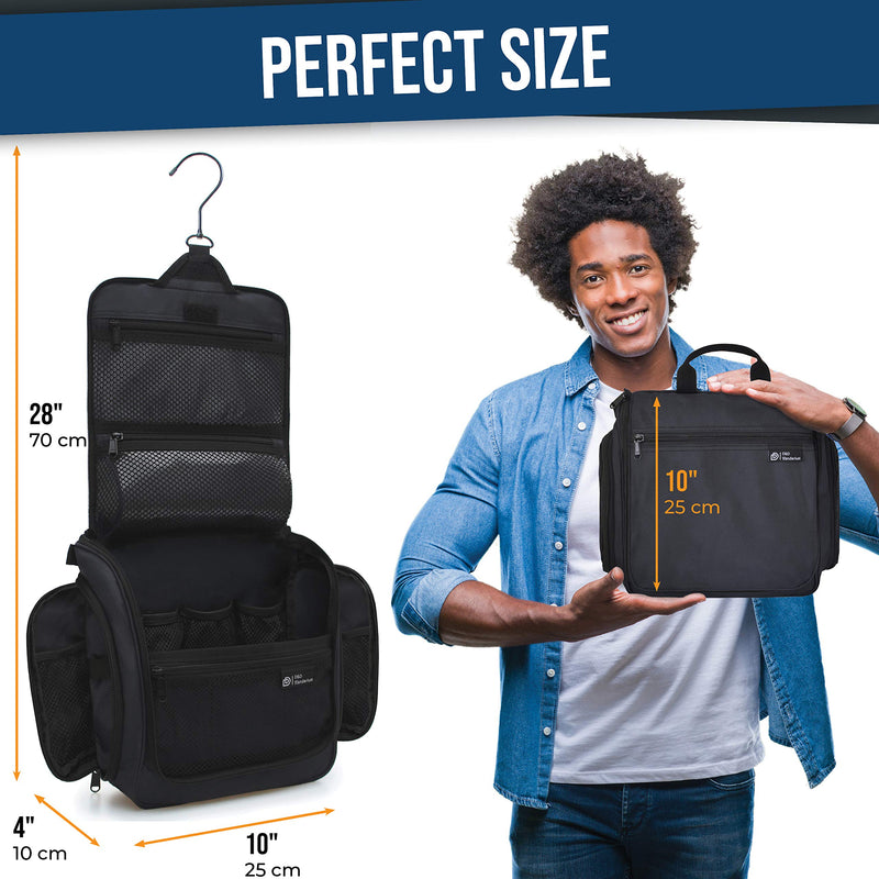 [Australia] - Hanging Travel Toiletry Bag for Men and Women – Large Cosmetics, Makeup and Toiletries Organizer Kit with 19 Compartments, YKK Zippers, XXL Metal Swivel Hook, Water-Resistant Nylon Black 