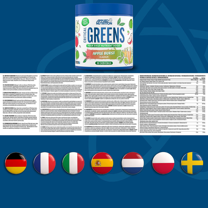 [Australia] - Applied Nutrition Critical Greens - Super Greens Powder, Boost Your Immune System with Superfood Nutrients, Vegan (150g - 30 Servings) (Apple Burst) Apple Burst 150 g (Pack of 1) 