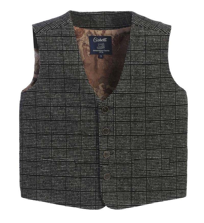 [Australia] - Gioberti Kids and Boys 3pc Tweed Vest with Matching Cap and Bow Tie 2T 55 - Charcoal Barleycorn Graph 