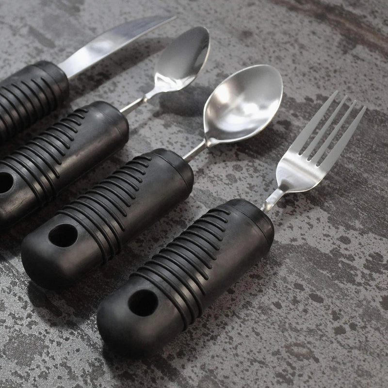 [Australia] - Rehabilitation Advantage Easy Grip Utensil Set with Built-up Handles , Black , 4 Count (Pack of 1) 