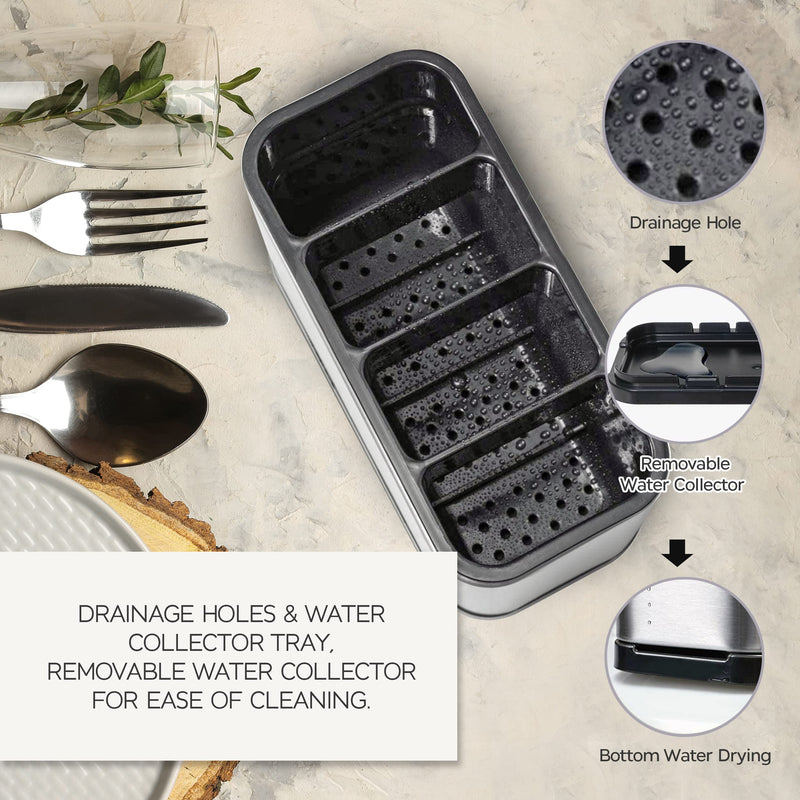 [Australia] - Kitchen Cutlery Holder Utensil Storage Organiser Stainless Steel Kitchen Utensil Holder Anti Slip Water Draining Design Easy to Clean 