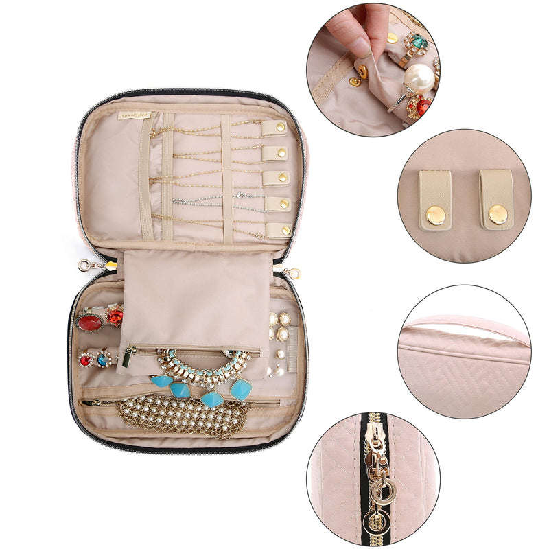 [Australia] - BAGSMART Jewelry Organizer Case Travel Jewelry Storage Bag for Necklace, Earrings, Rings, Bracelet, Soft Pink Medium 