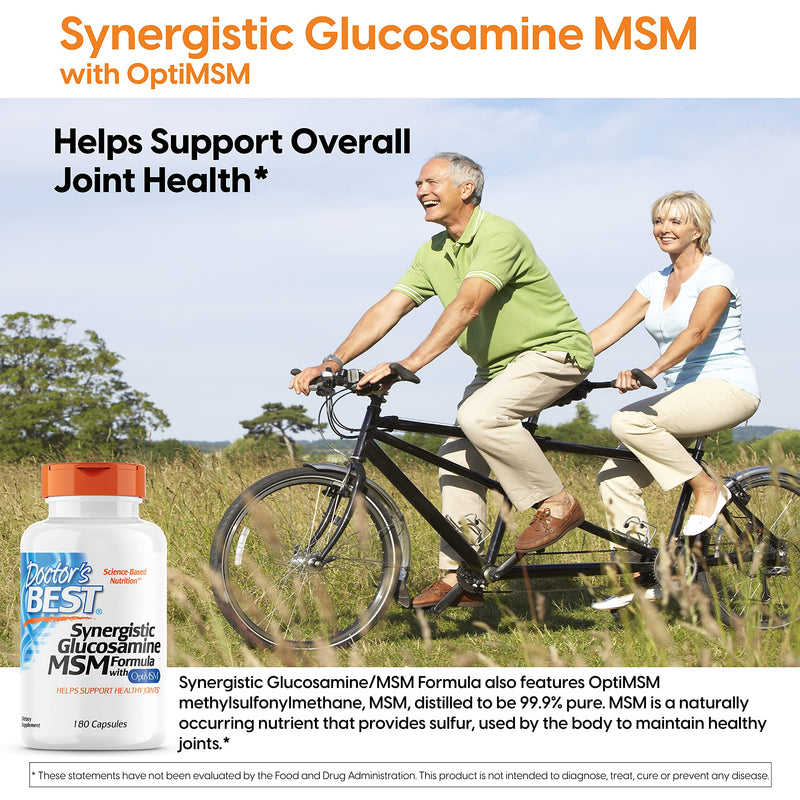 [Australia] - Doctor's Best Synergistic Glucosamine MSM with OptiMSM, Non-GMO, Gluten Free, Soy Free, Joint Support, 180 Caps (DRB-00070) 