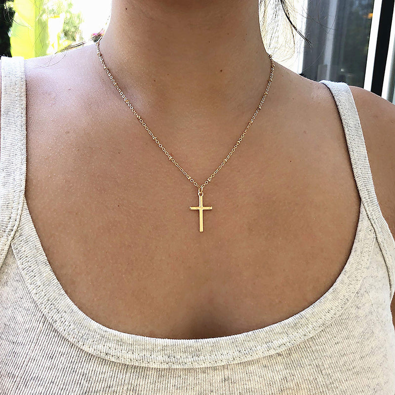 [Australia] - Tewiky 18k Gold/Silver Plated Simple Evil Eye Turquoise Cross Pendant Choker Necklace Simple Tiny Necklace for Women Girls Beaded Cross Pendant Gold 