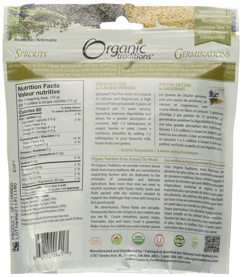 [Australia] - Organic Sprouted Chia & Flax Seed Powder 8 Ounce (227 Grams) Pkg 