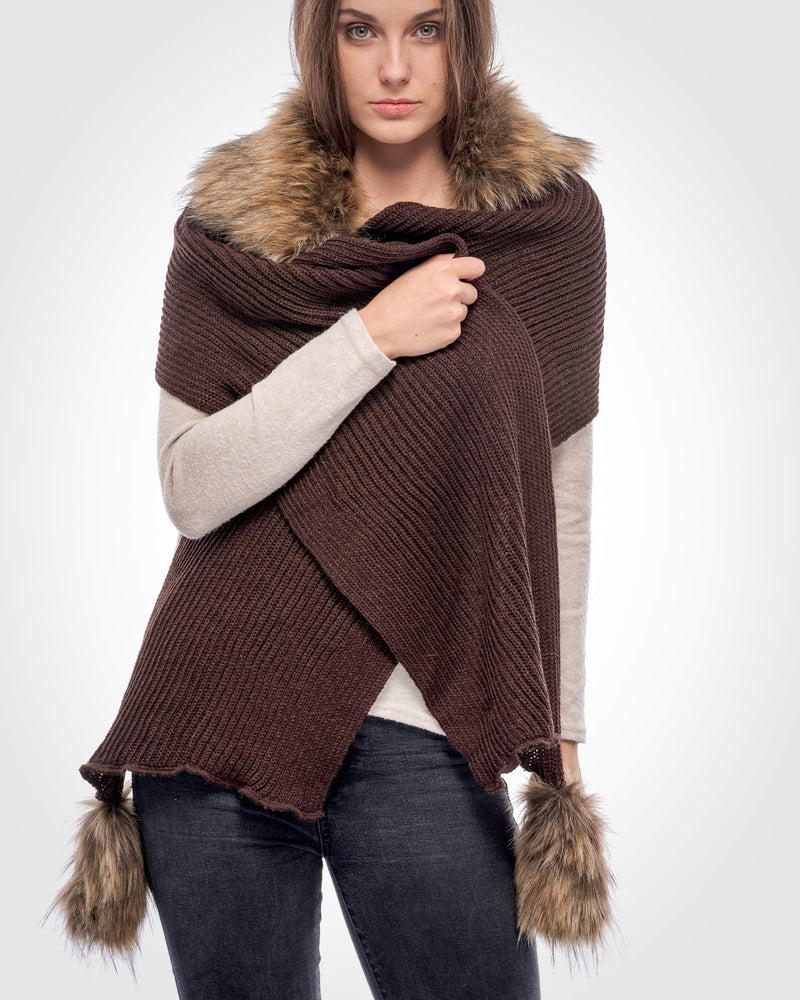 [Australia] - Futrzane Faux Fur Hooded Scarf for Women - Versatile Knitted Cowl for Winter Brown - Orange Raccoon 