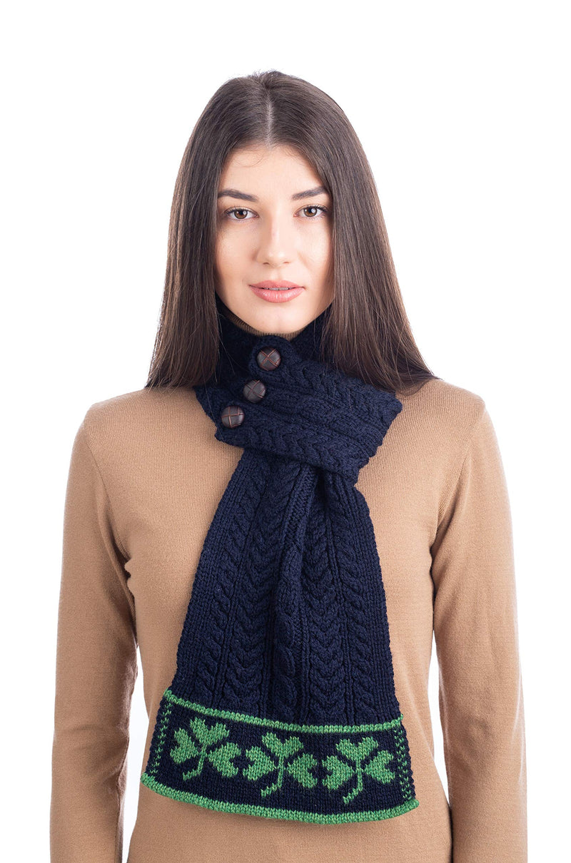 [Australia] - SAOL 100% Merino Wool St Patrick's Day Ladies Loop Aran Wool Scarf, in Natural/Navy/Green Navy 