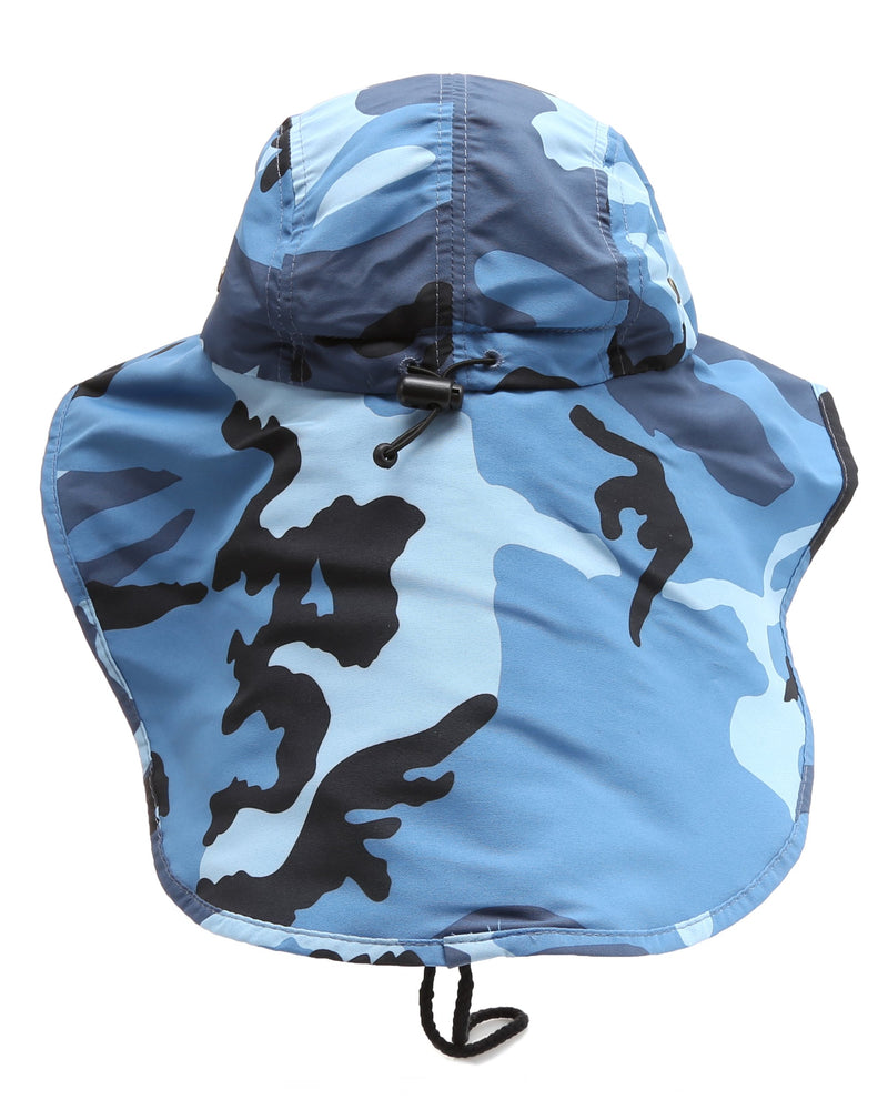 [Australia] - MIRMARU Outdoor Sun Protection Hunting Hiking Fishing Cap Wide Brim hat with Neck Flap Small-Medium Blue Sky Camo 