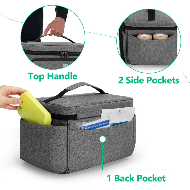 [Australia] - CURMIO Small Medicine Storage Bag Empty, Family First Aid Organiser Box for Emergency Medical Kits, Grey(Empty Bag, Patent Pending) 