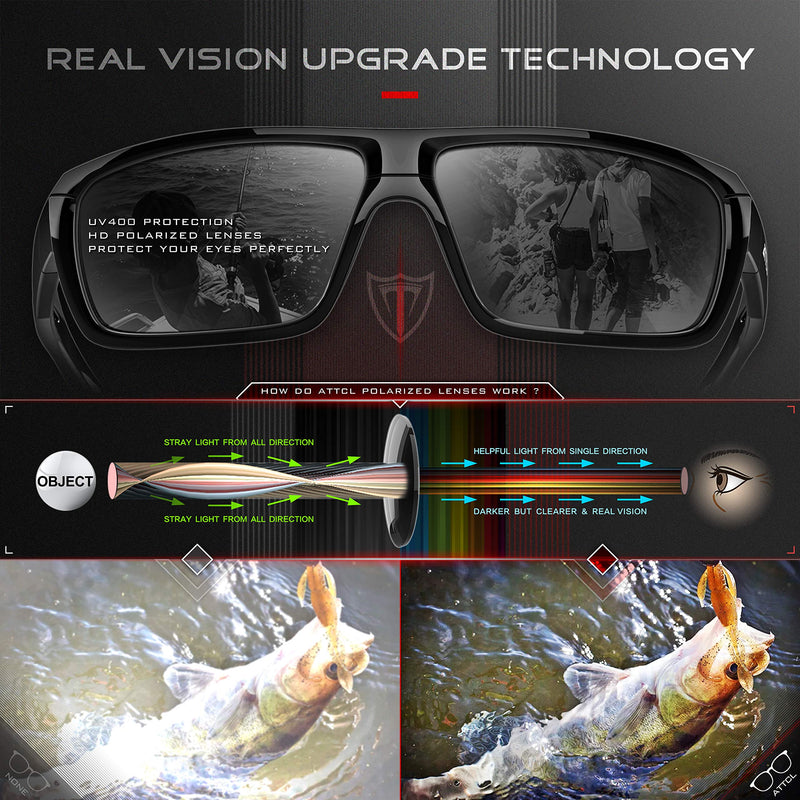 [Australia] - ATTCL Polarized Wrap Sunglasses For Men - Fishing Sports Glasses 100% UV Protection Black/Not Mirrored 