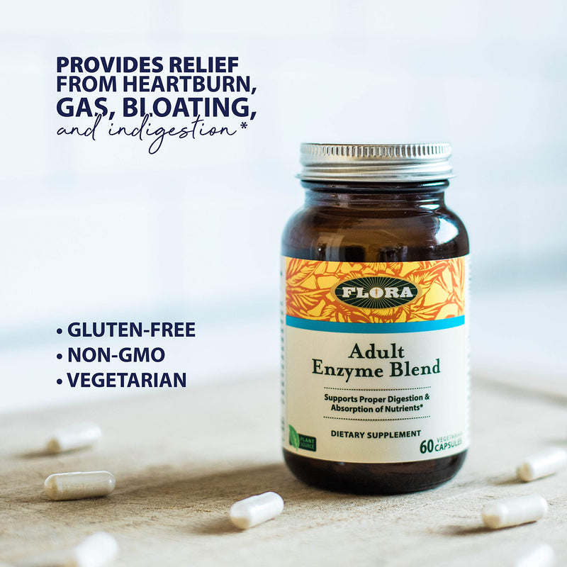 [Australia] - Flora - Adult Enzyme Blend, Aids in Digestion, Enhances Digestion & Absorption of Nutrients, 60 Vegetarian Capsules 60 Count Standard Packaging 