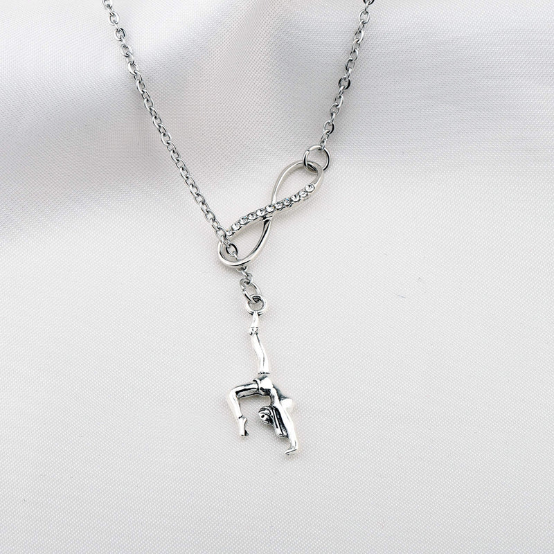 [Australia] - FUSTMW Gymnast Gift Gymnastics Y Necklace Infinity Love Charm Gymnast Jewelry Gymnastics Class Gift for Women Girls silver 