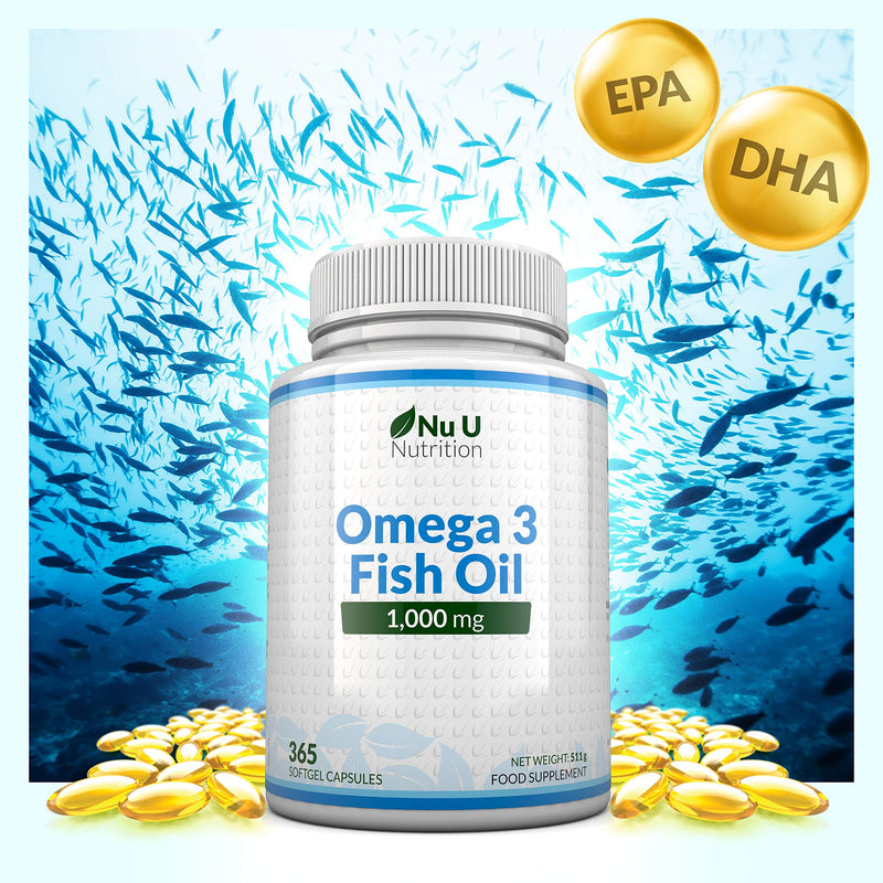 [Australia] - Omega 3 Fish Oil 1000mg - 365 Softgel Capsules - Up to 12 Month�s Supply - Pure Fish Oil with Balanced EPA & DHA - Contaminant Free Omega 3 - Made in The UK by Nu U Nutrition 