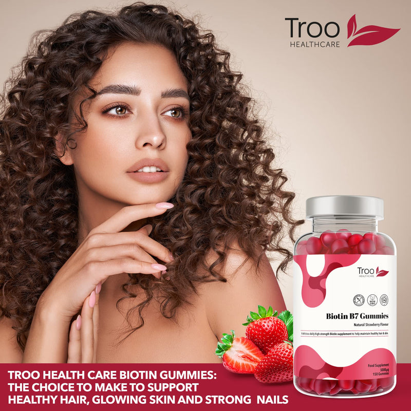 [Australia] - Biotin 5000mcg Hair, Skin and Nail Growth Support Gummy Supplement - 150 Natural Strawberry Flavour Chewable Gummies - 5 Months Supply � Vegan Friendly � For Men and Women 