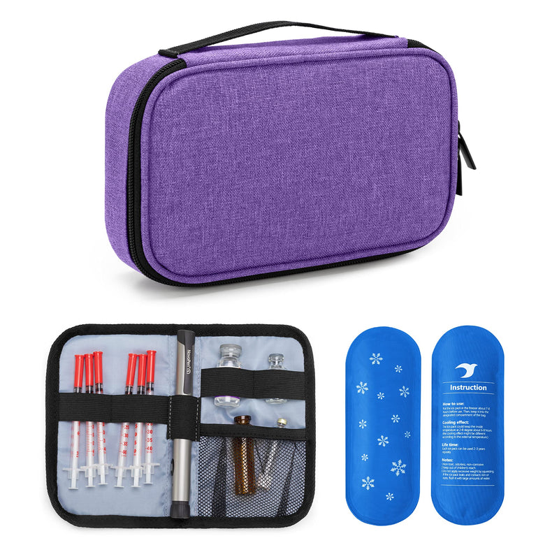 [Australia] - YARWO Insulin Cooler Travel Case with 4 Ice Packs, Single and Double Layers Diabetic Supplies Organizer for Insulin Pens, Blood Glucose Monitors or Other Diabetes Care Accessories, Purple 