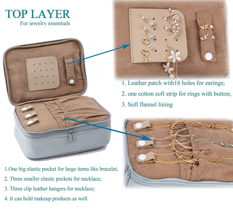[Australia] - Beuniclo Two-Layer Zipper Nylon Soft Cosmetic Bag Jewelry Case Lightweight Travel Brush Kits Makeup Toiletries Organizer Grey 