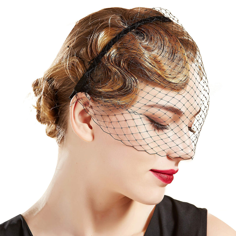 [Australia] - Coucoland Mesh Headband Hair Clip Veil Net Headpiece 1920s Fascinator Gatsby With Kentucky Derby Cocktail Wedding Tea Party for Women 