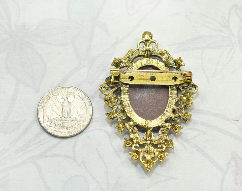 [Australia] - Gyn&Joy Vintage Inspired Victorian Cameo Lady Maiden Crystal Rhinestone Pin Brooch Antique Gold 