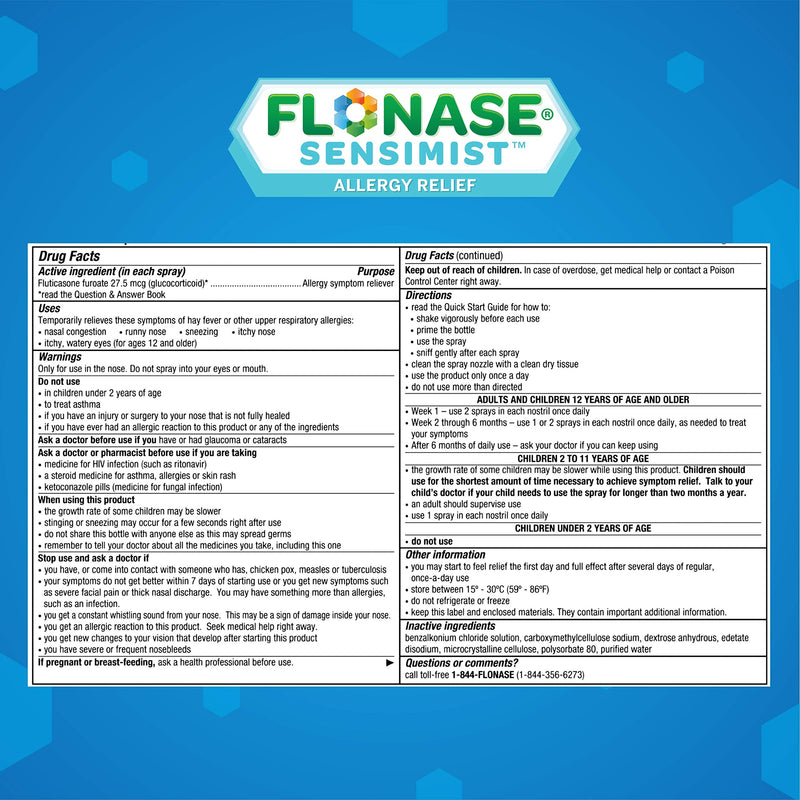 [Australia] - Flonase Sensimist Allergy Relief Nasal Spray Non Drowsy Allergy Medication, Gentle Mist - 12 Sprays Adult Pack 