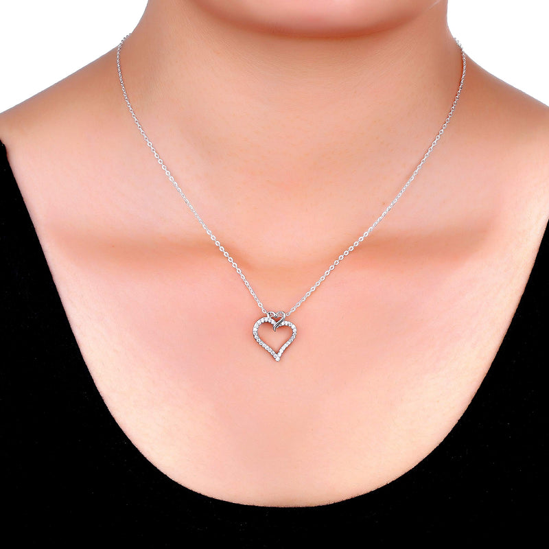 [Australia] - LUX AND GLAM Lovely Cubic Zirconia Heart Pendant Necklace Collection On Highly Polished 18" Anchor Chain Secures with Spring Ring Clasp Double Heart 