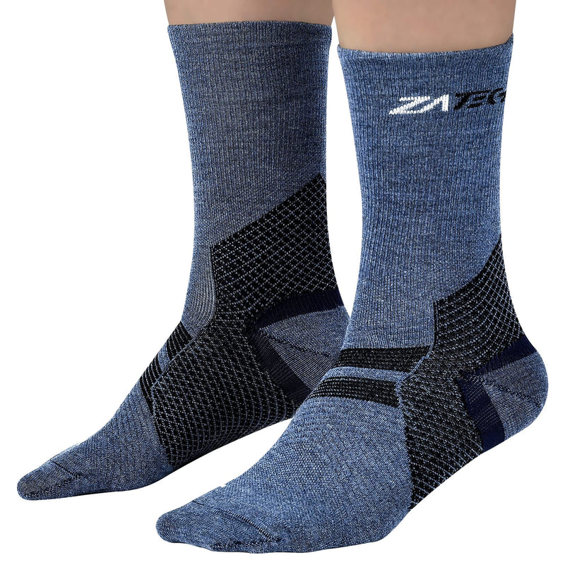 [Australia] - ZaTech Merino Plantar Fasciitis Relief Sock, Light Micro Crew Compression Socks Denim Blue/Black Medium 