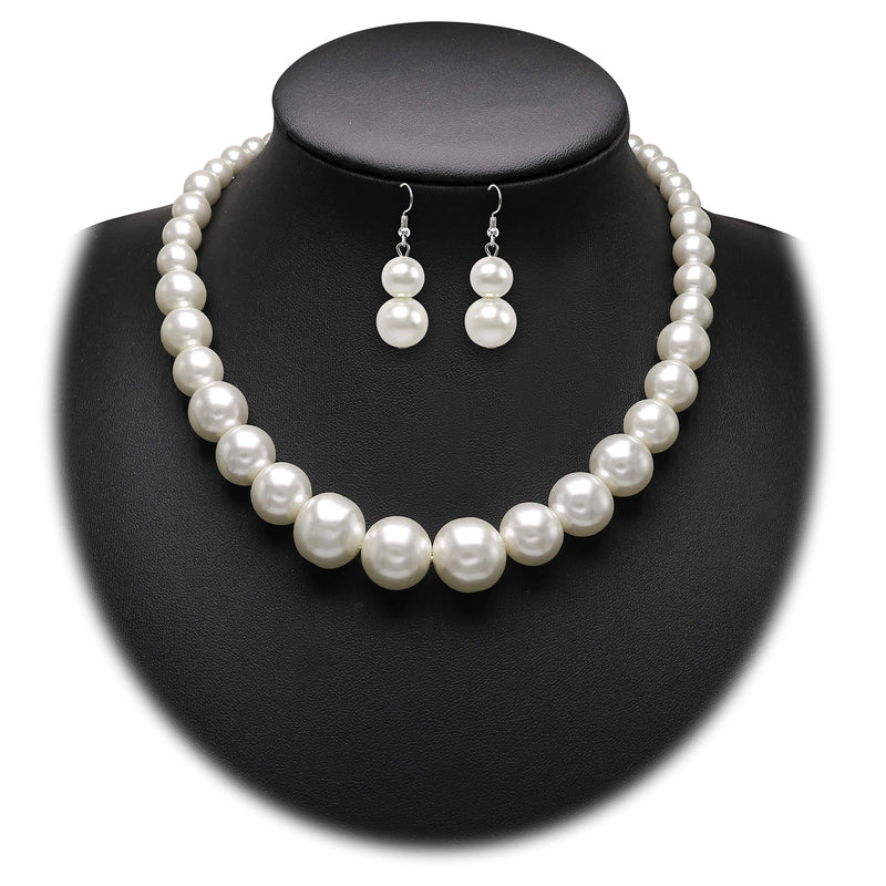 [Australia] - Colorose Faux Pearl Necklace Earring Set for Women Chunky Beads Strand Statement Necklaces Costume Jewelry Crean White 
